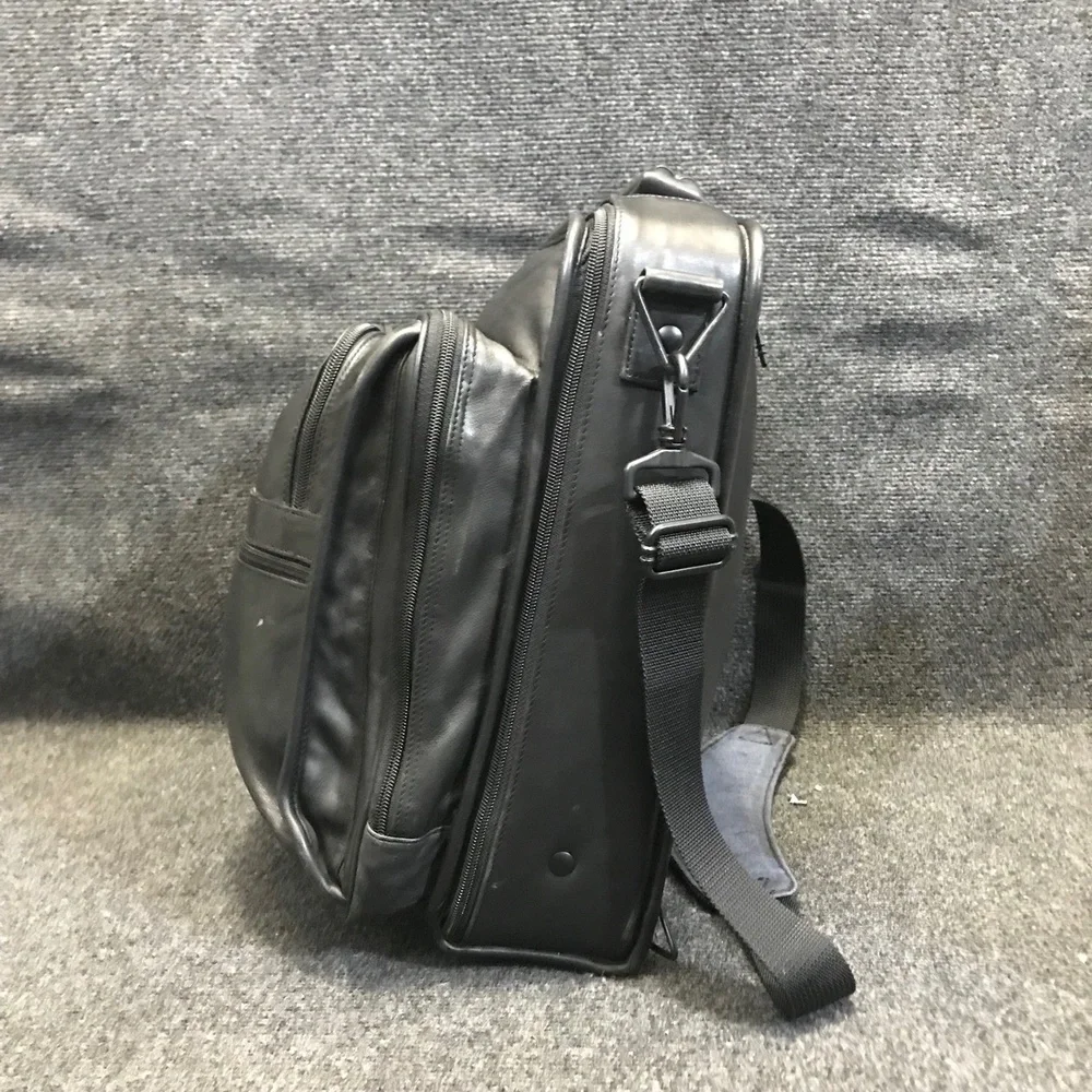 TUMI Black Leather Messenger Bag‎ Adjustable Crossbody Brief Travel Business